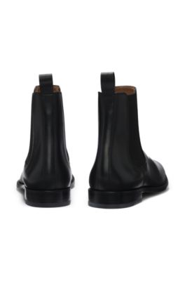 Beckham x BOSS Leather Chelsea boots with elasticated panels, Black