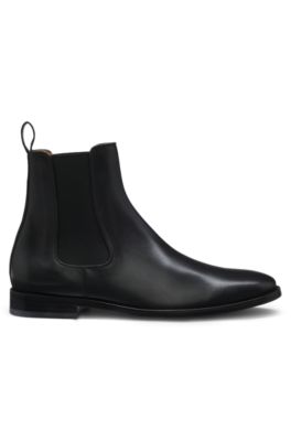 Beckham x BOSS Leather Chelsea boots with elasticated panels, Black