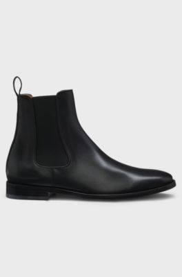 Beckham x BOSS Leather Chelsea boots with elasticated panels, Black
