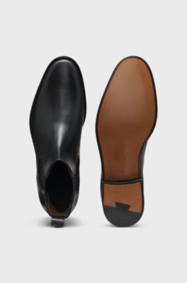 Beckham x BOSS Leather Chelsea boots with elasticated panels, Black