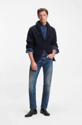 Beckham x BOSS Leather Chelsea boots with elasticated panels, Black