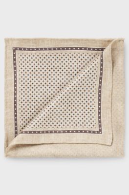 Italian-made pocket square in printed silk, Light Beige