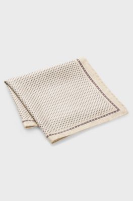 Italian-made pocket square in printed silk, Light Beige
