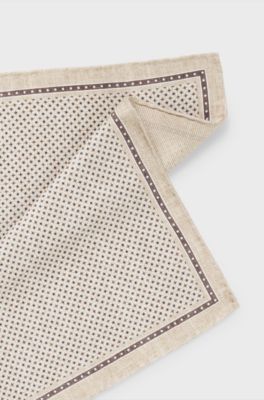 Italian-made pocket square in printed silk, Light Beige