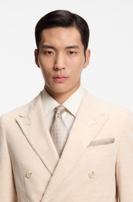 Italian-made pocket square in printed silk, Light Beige