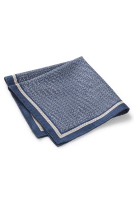 Italian-made pocket square in printed silk, Dark Blue