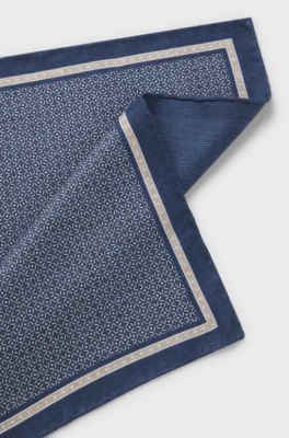 Italian-made pocket square in printed silk, Dark Blue