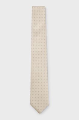 Italian-made tie in silk jacquard, Beige Patterned