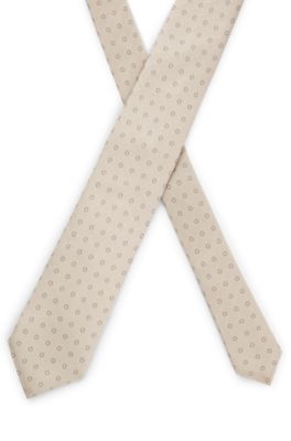 Italian-made tie in silk jacquard, Beige Patterned