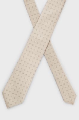 Italian-made tie in silk jacquard, Beige Patterned