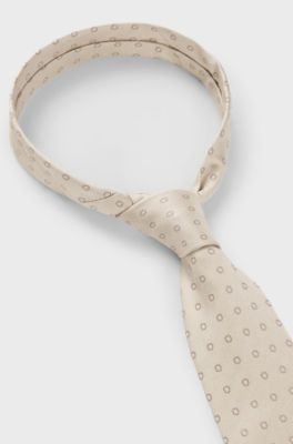 Italian-made tie in silk jacquard, Beige Patterned