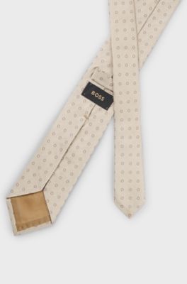 Italian-made tie in silk jacquard, Beige Patterned