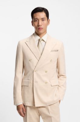 Italian-made tie in silk jacquard, Beige Patterned