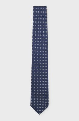 Italian-made tie in silk jacquard, Blue Patterned