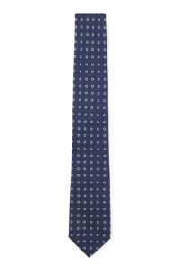 Italian-made tie in silk jacquard, Blue Patterned