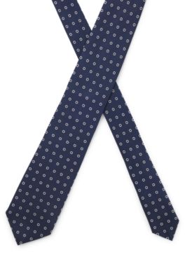 Italian-made tie in silk jacquard, Blue Patterned