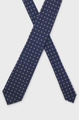 Italian-made tie in silk jacquard, Blue Patterned