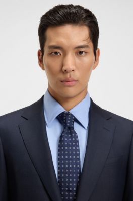 Italian-made tie in silk jacquard, Blue Patterned