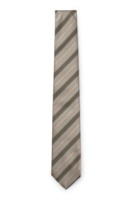 Diagonal-striped tie in silk jacquard, Beige Patterned