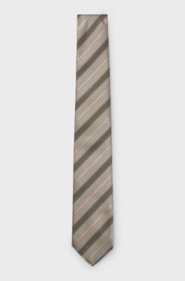 Diagonal-striped tie in silk jacquard, Beige Patterned