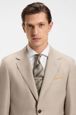 Diagonal-striped tie in silk jacquard, Beige Patterned
