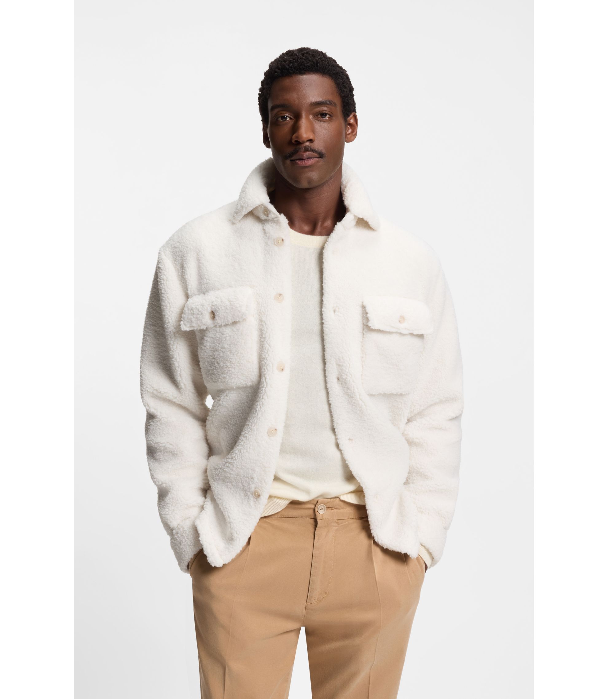BOSS - BOSS x Steiff relaxed-fit overshirt in teddy fabric - Natural