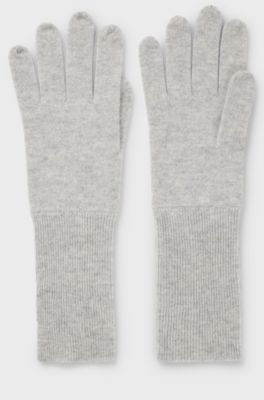 Cashmere gloves with metallic logo trim, Light Grey