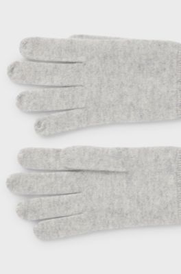 Cashmere gloves with metallic logo trim, Light Grey
