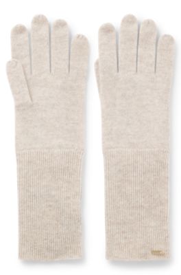 Cashmere gloves with metallic logo trim, Light Beige
