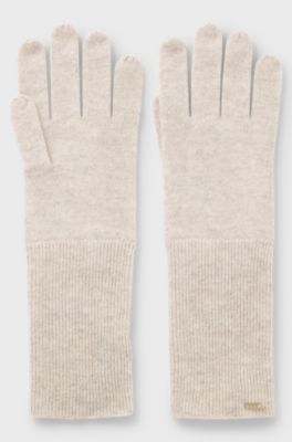 Cashmere gloves with metallic logo trim, Light Beige