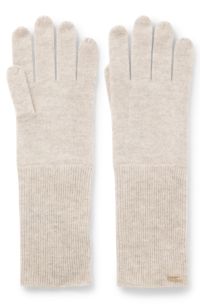 Handschuhe aus Kaschmir mit metallener Logo-Applikation, Hellbeige