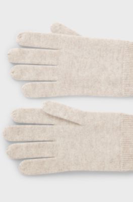 Cashmere gloves with metallic logo trim, Light Beige