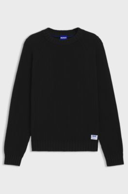 Rib-knit sweater in cotton, Black