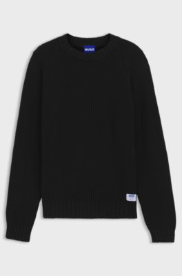 Relaxed-fit cotton sweater with raglan sleeves, Black