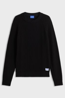 Relaxed-fit cotton sweater with raglan sleeves, Black