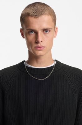 Relaxed-fit cotton sweater with raglan sleeves, Black