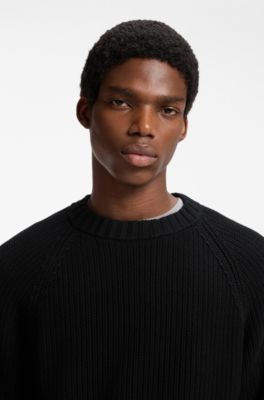 Relaxed-fit cotton sweater with raglan sleeves, Black