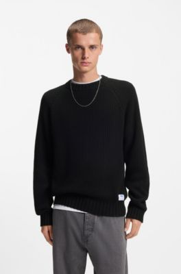Jersey relaxed fit de algod&oacute;n con mangas ragl&aacute;n, Negro