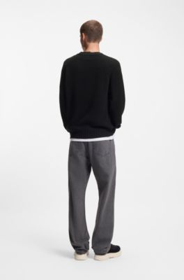 Relaxed-fit cotton sweater with raglan sleeves, Black