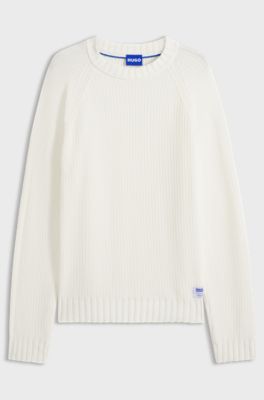 Relaxed-fit cotton sweater with raglan sleeves, Natural