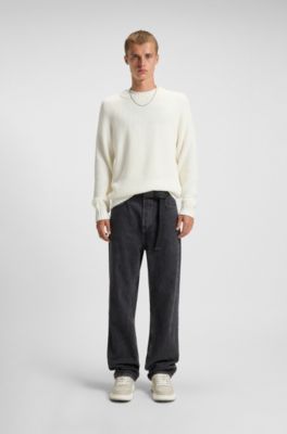 Rib-knit sweater in cotton, Natural