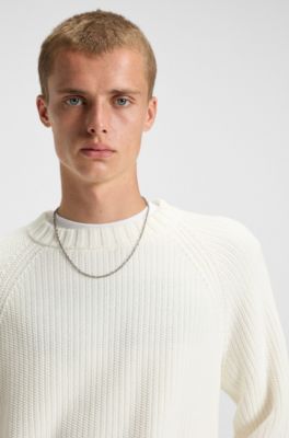 Relaxed-fit cotton sweater with raglan sleeves, Natural