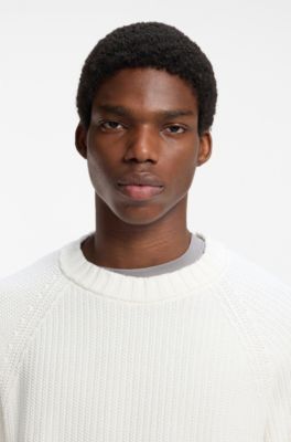 Relaxed-fit cotton sweater with raglan sleeves, Natural