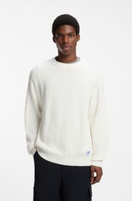 Relaxed-fit cotton sweater with raglan sleeves, Natural