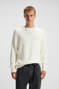 Rib-knit sweater in cotton, Natural