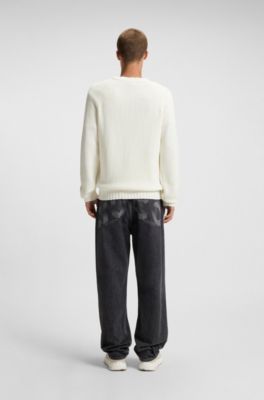 Relaxed-fit cotton sweater with raglan sleeves, Natural