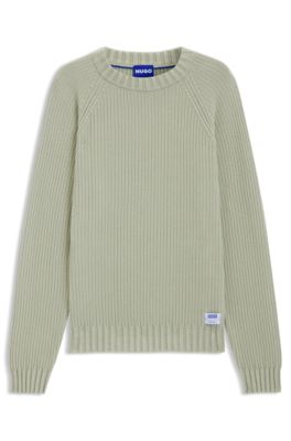 Rib-knit sweater in cotton, Light Green