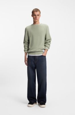 Relaxed-fit cotton sweater with raglan sleeves, Light Green