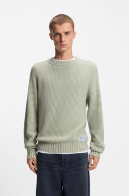 Rib-knit sweater in cotton, Light Green