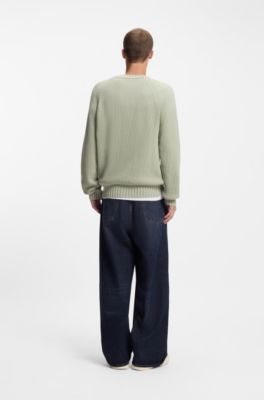 Rib-knit sweater in cotton, Light Green